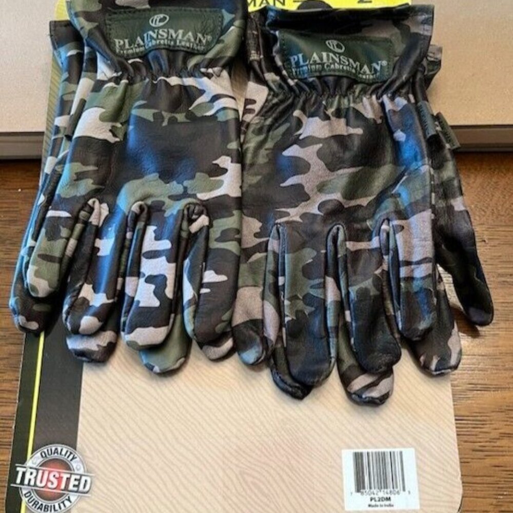 Plainsman All-Purpose Gloves Premium Cabretta Leather, Camouflage, 2 Pairs MED